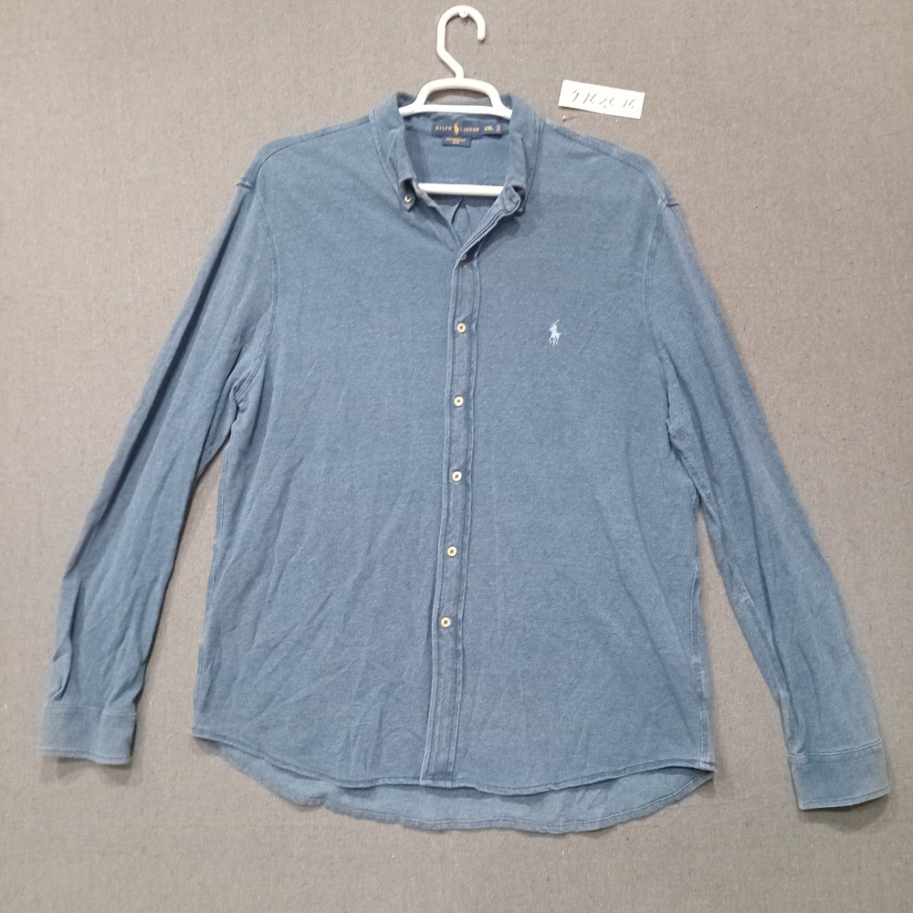 Polo Ralph Lauren Mens XXL Blue Featherweight Mesh Button Down Shirt Long Sleeve